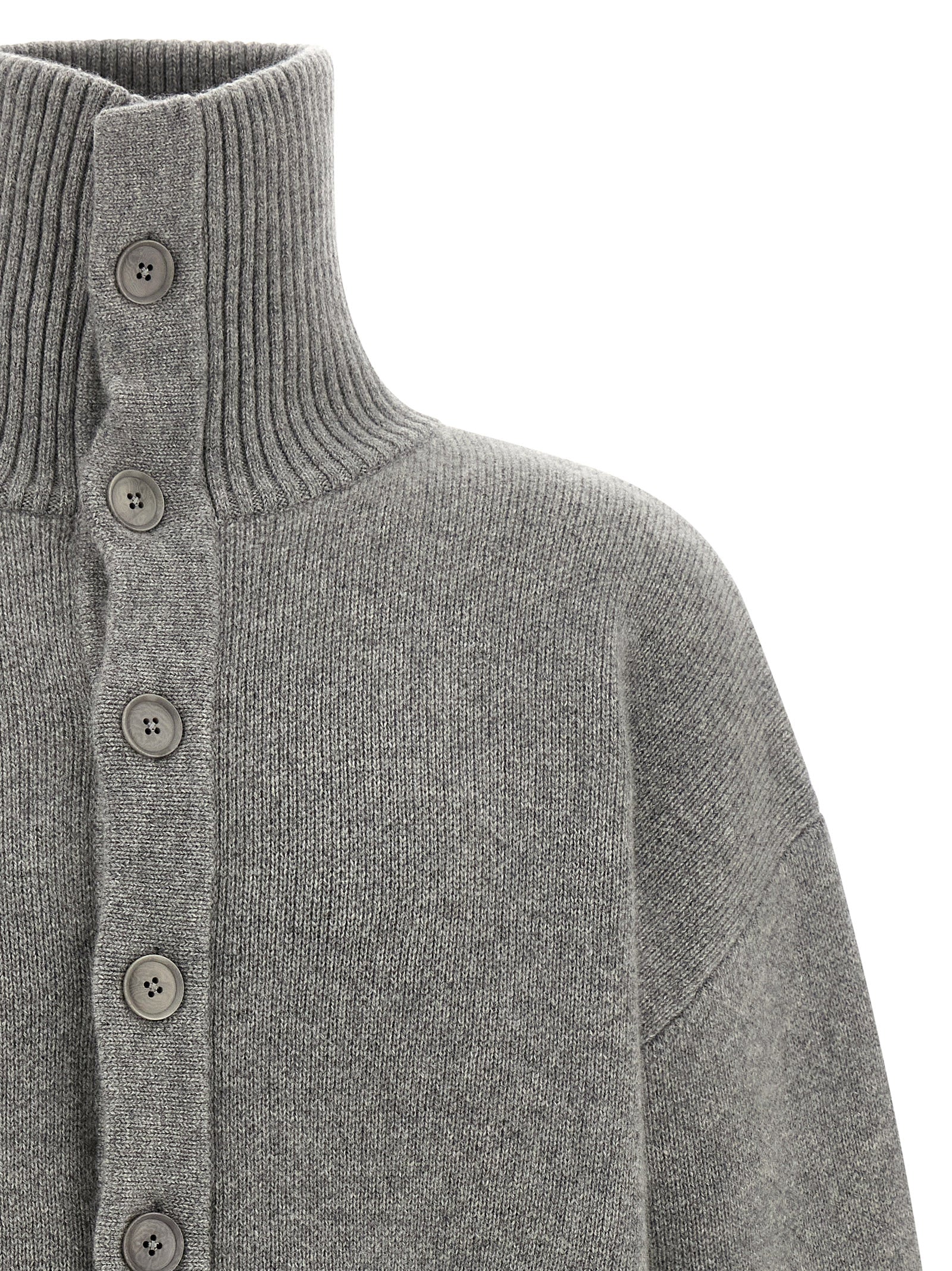 Cardigan by Extreme Cashmere for men in cashmere gray & signature presents a textural silhouette, artfully finished with a textural high-neck neckline and for a sophisticated, textural look.