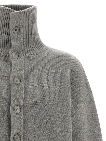 Cardigan by Extreme Cashmere for men in cashmere gray & signature presents a textural silhouette, artfully finished with a textural high-neck neckline and for a sophisticated, textural look.