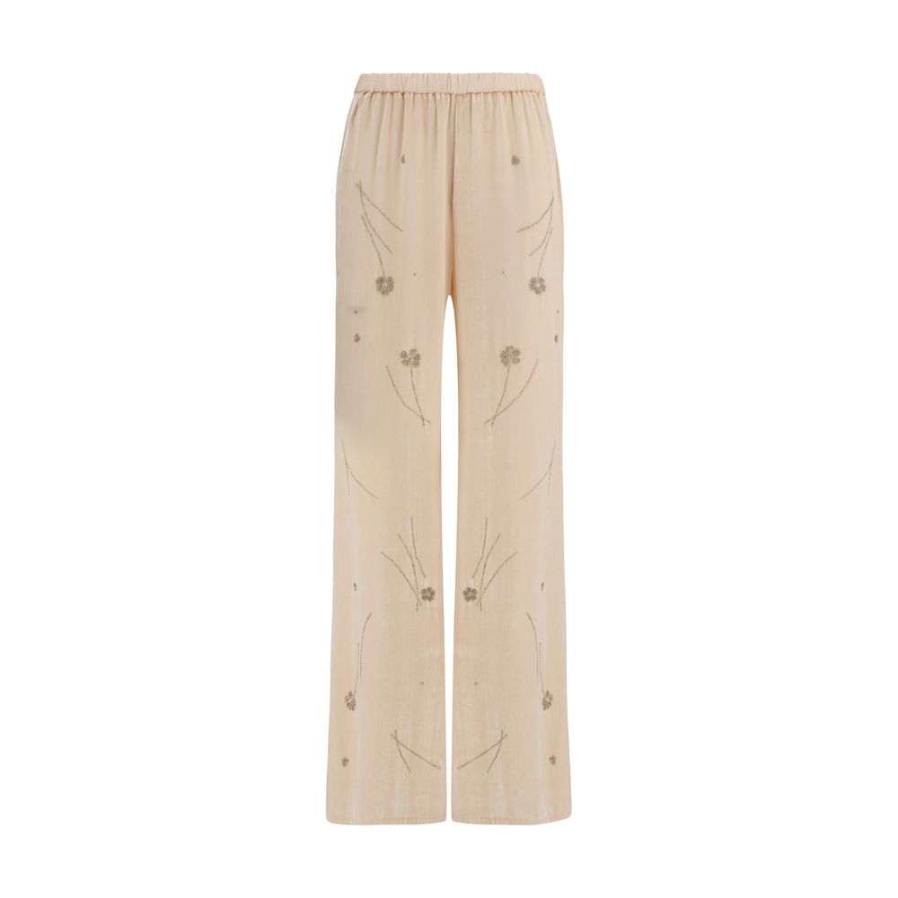 Trousers by Forte_Forte for women in polyamide viscose silk & crystal multicolor & floral features a artisanal silhouette, showcasing a sophisticated flared & regular-fit with a long and for a artisanal finish.