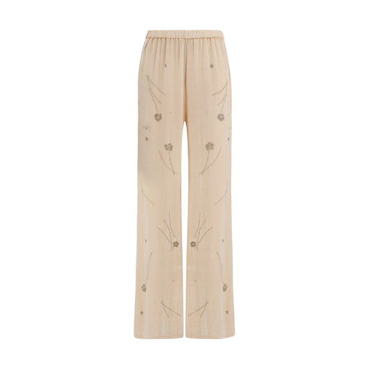 Trousers by Forte_Forte for women in polyamide viscose silk & crystal multicolor & floral features a artisanal silhouette, showcasing a sophisticated flared & regular-fit with a long and for a artisanal finish.