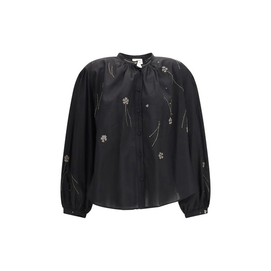 Shirt by Forte_Forte for women in cotton silk & glass black, silver, patterned & floral features an polished silhouette, showcasing a sophisticated and detail for a truly polished finish.