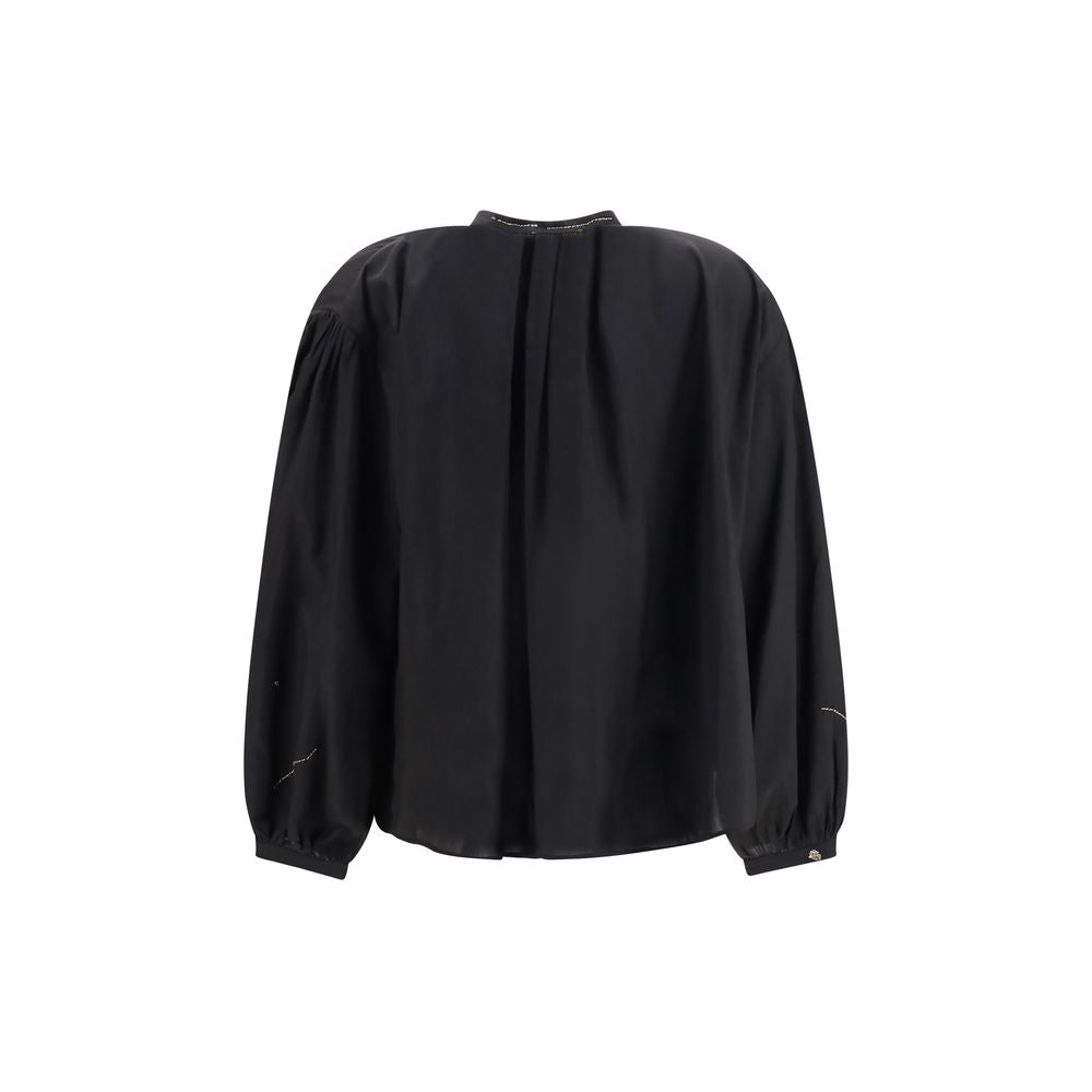 Shirt by Forte_Forte for women in cotton silk & glass black, silver, patterned & floral presents a discerning silhouette, showcasing a sophisticated and for a truly discerning finish.