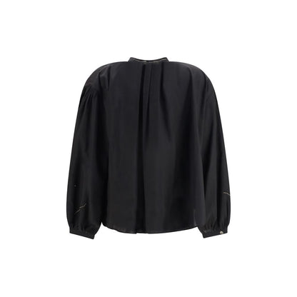 Shirt by Forte_Forte for women in cotton silk & glass black, silver, patterned & floral presents a discerning silhouette, showcasing a sophisticated and for a truly discerning finish.