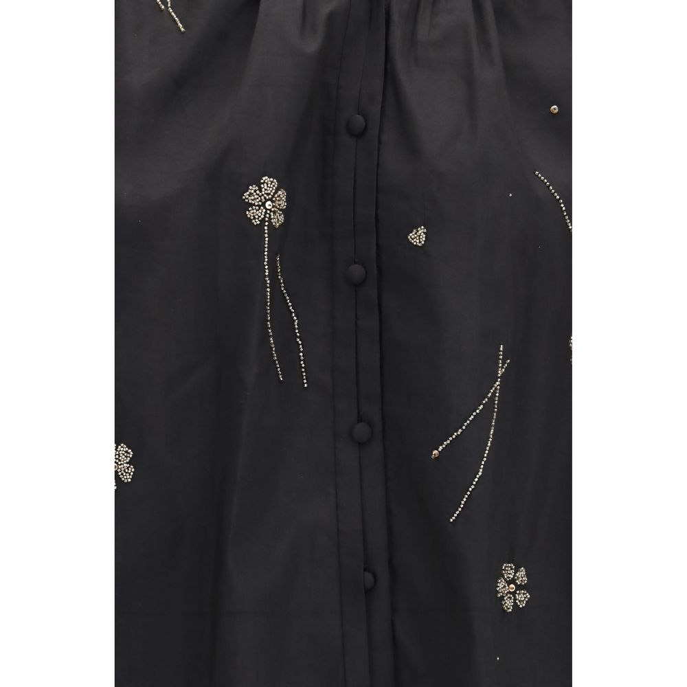 Shirt by Forte_Forte for women in cotton silk & glass black, silver, patterned & floral showcases a sublime silhouette, artfully detailed with a sublime and for a sophisticated, sublime finish.