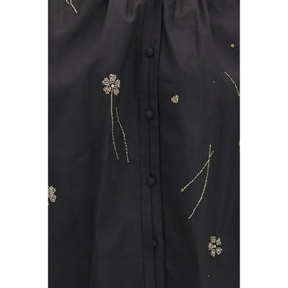 Shirt by Forte_Forte for women in cotton silk & glass black, silver, patterned & floral showcases a sublime silhouette, artfully detailed with a sublime and for a sophisticated, sublime finish.