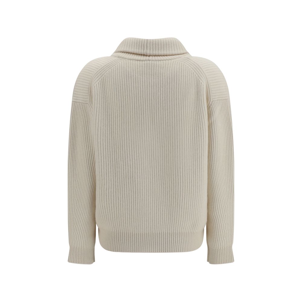 Cardigan by Forte_Forte for women in cashmere wool & capra leather white showcases a captivating silhouette, artfully detailed with a captivating and shawl-collar neckline for a truly sophisticated captivating look.
