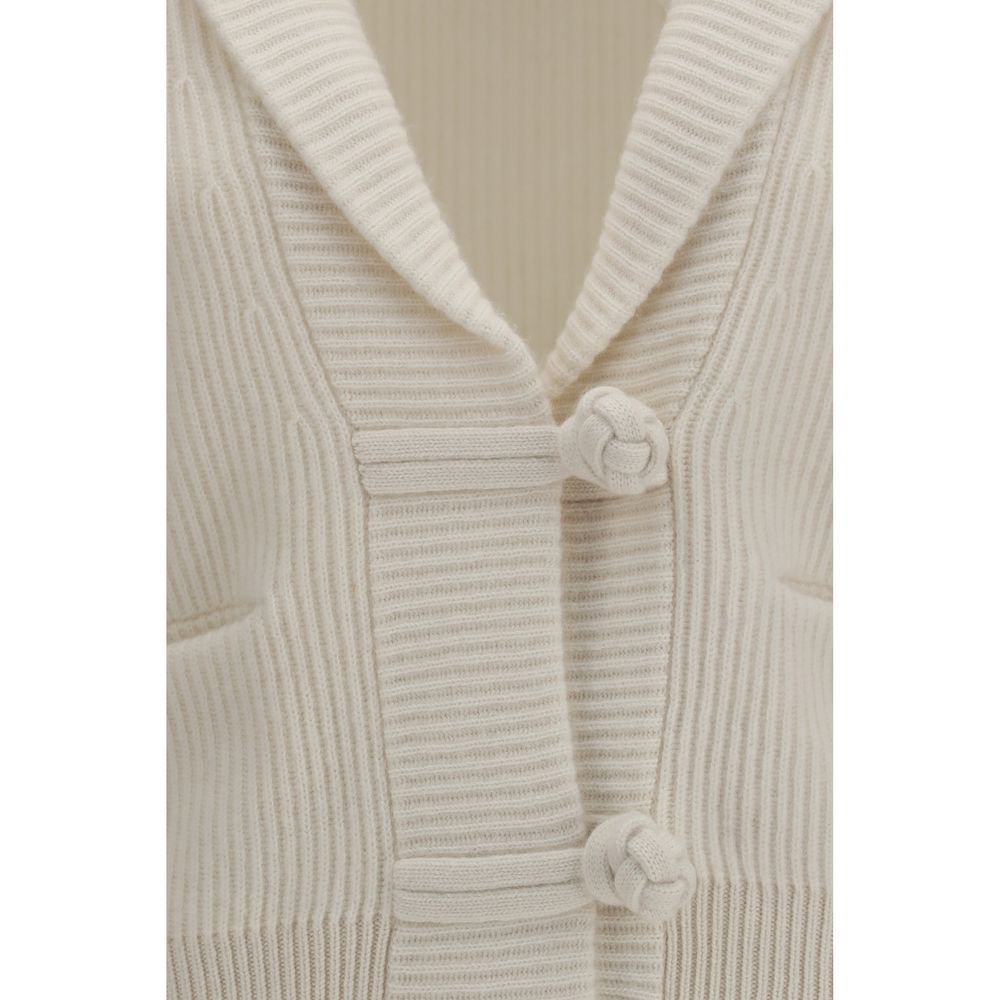 Cardigan by Forte_Forte for women in cashmere wool & capra leather white features a nuanced silhouette with a refined and nuanced detailing for a sophisticated look.