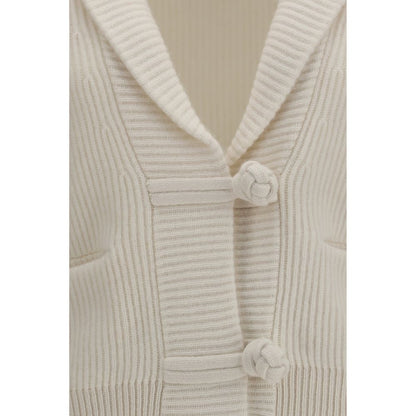 Cardigan by Forte_Forte for women in cashmere wool & capra leather white features a nuanced silhouette with a refined and nuanced detailing for a sophisticated look.