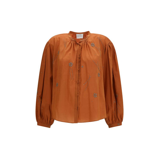 Shirt by Forte_Forte for women in cotton silk & glass orange, silver, patterned & floral showcases a sublime silhouette, artfully detailed with a sublime and for a sophisticated, sublime finish.