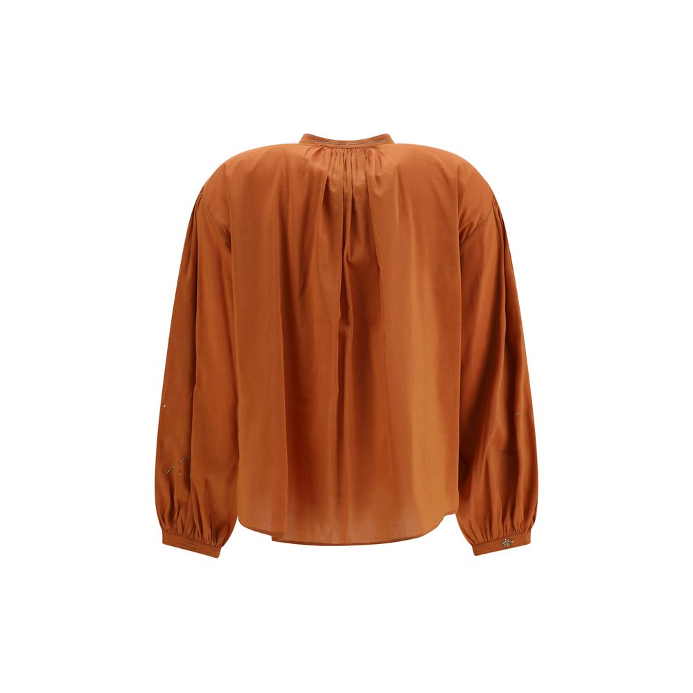 Shirt by Forte_Forte for women in cotton silk & glass orange, silver, patterned & floral features an architectural silhouette with a refined and elegant for a architectural look.