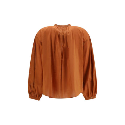 Shirt by Forte_Forte for women in cotton silk & glass orange, silver, patterned & floral features an architectural silhouette with a refined and elegant for a architectural look.