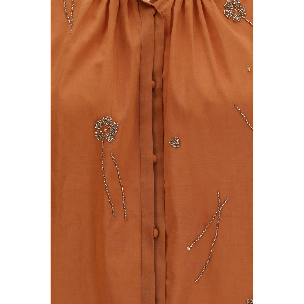 Shirt by Forte_Forte for women in cotton silk & glass orange, silver, patterned & floral, featuring a nuanced and nuanced for a sophisticated finish.
