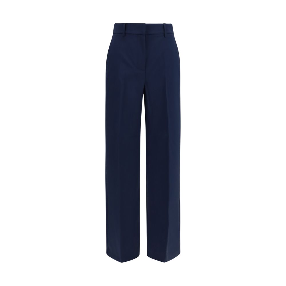 Palazzo Pants by Max Mara for women in wool canvas blue presents a tailored silhouette, showcasing a tailored straight, regular-fit & wide and long cut with a refined high rise for a truly tailored aesthetic.