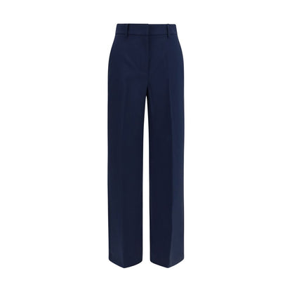 Palazzo Pants by Max Mara for women in wool canvas blue presents a tailored silhouette, showcasing a tailored straight, regular-fit & wide and long cut with a refined high rise for a truly tailored aesthetic.