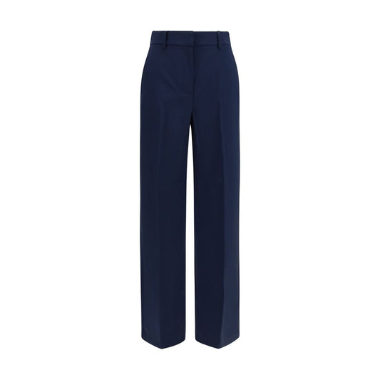 Palazzo Pants by Max Mara for women in wool canvas blue presents a tailored silhouette, showcasing a tailored straight, regular-fit & wide and long cut with a refined high rise for a truly tailored aesthetic.