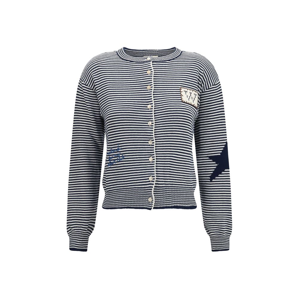 Cardigan by Max Mara for women in cotton polyester blue & pearl presents a textural silhouette, artfully finished with a textural crew neckline and for a sophisticated, textural look.