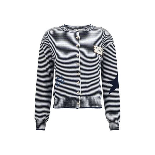 Cardigan by Max Mara for women in cotton polyester blue & pearl presents a textural silhouette, artfully finished with a textural crew neckline and for a sophisticated, textural look.