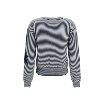 Cardigan by Max Mara for women in cotton polyester blue & pearl showcases a captivating silhouette, artfully detailed with a captivating and crew neckline for a truly sophisticated captivating look.