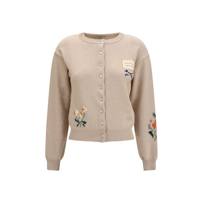 Cardigan by Max Mara for women in cotton polyester beige & pearl features an impeccable silhouette, showcasing a sophisticated crew neckline and detail for a truly impeccable finish.
