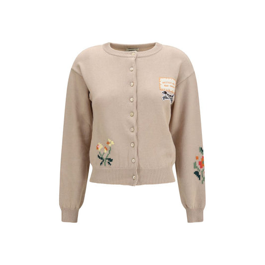 Cardigan by Max Mara for women in cotton polyester beige & pearl features an impeccable silhouette, showcasing a sophisticated crew neckline and detail for a truly impeccable finish.
