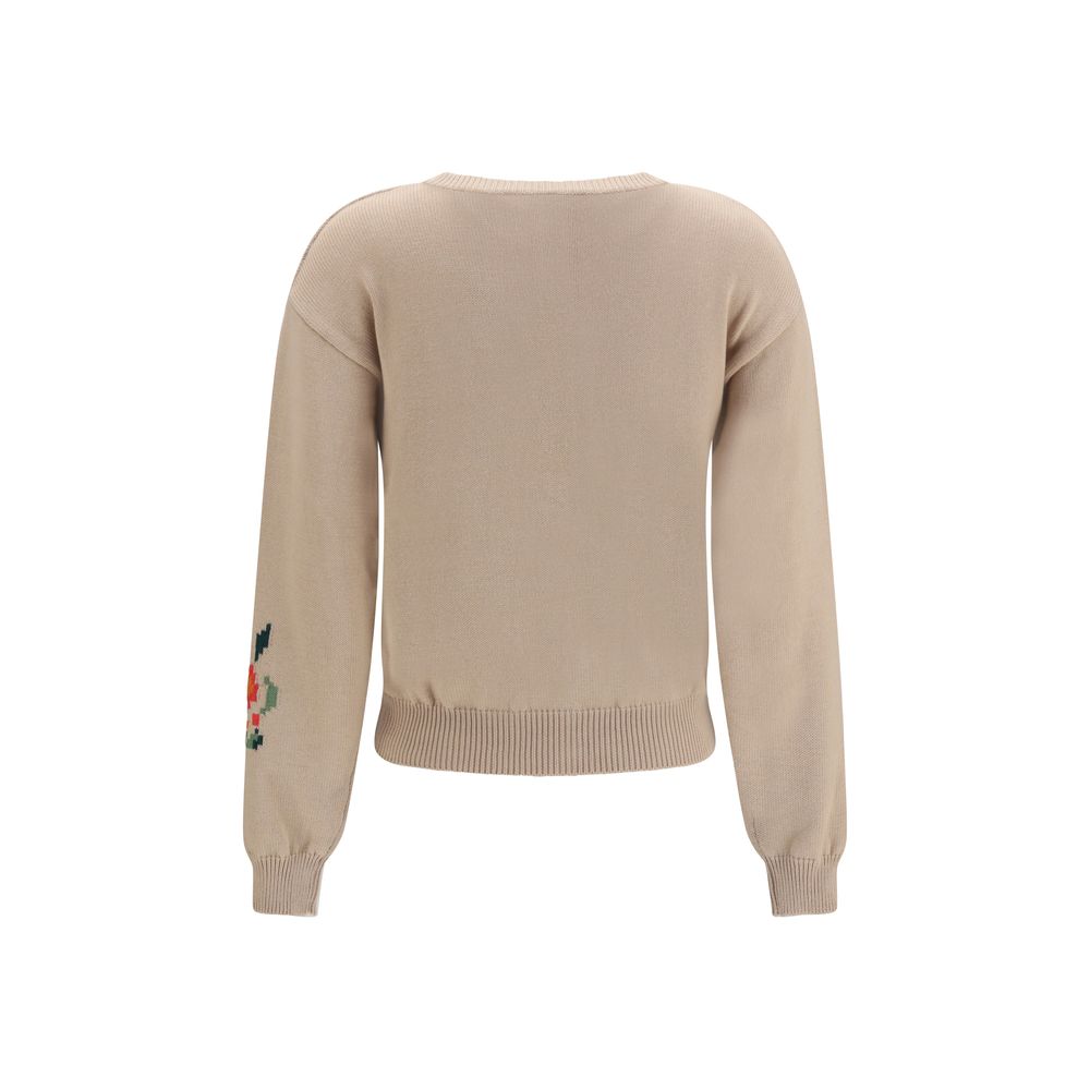 Cardigan by Max Mara for women in cotton polyester beige & pearl features a dramatic silhouette, showcasing a sophisticated crew neckline and dramatic detail for a timeless, premium look.