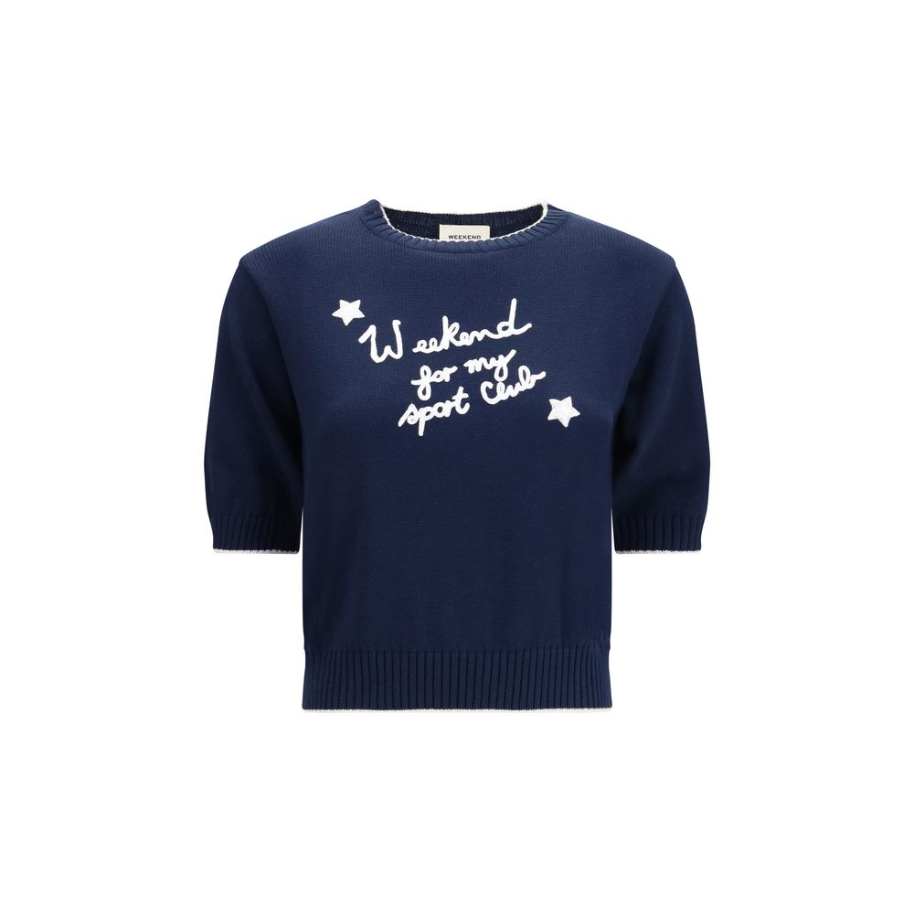 Sweatshirt by Max Mara for women in cotton polyester blue showcases a slouchy chic silhouette, artfully detailed with a slouchy chic crew neckline and short-sleeve for a slouchy chic finish.