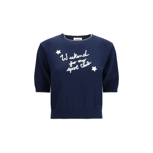Sweatshirt by Max Mara for women in cotton polyester blue showcases a slouchy chic silhouette, artfully detailed with a slouchy chic crew neckline and short-sleeve for a slouchy chic finish.