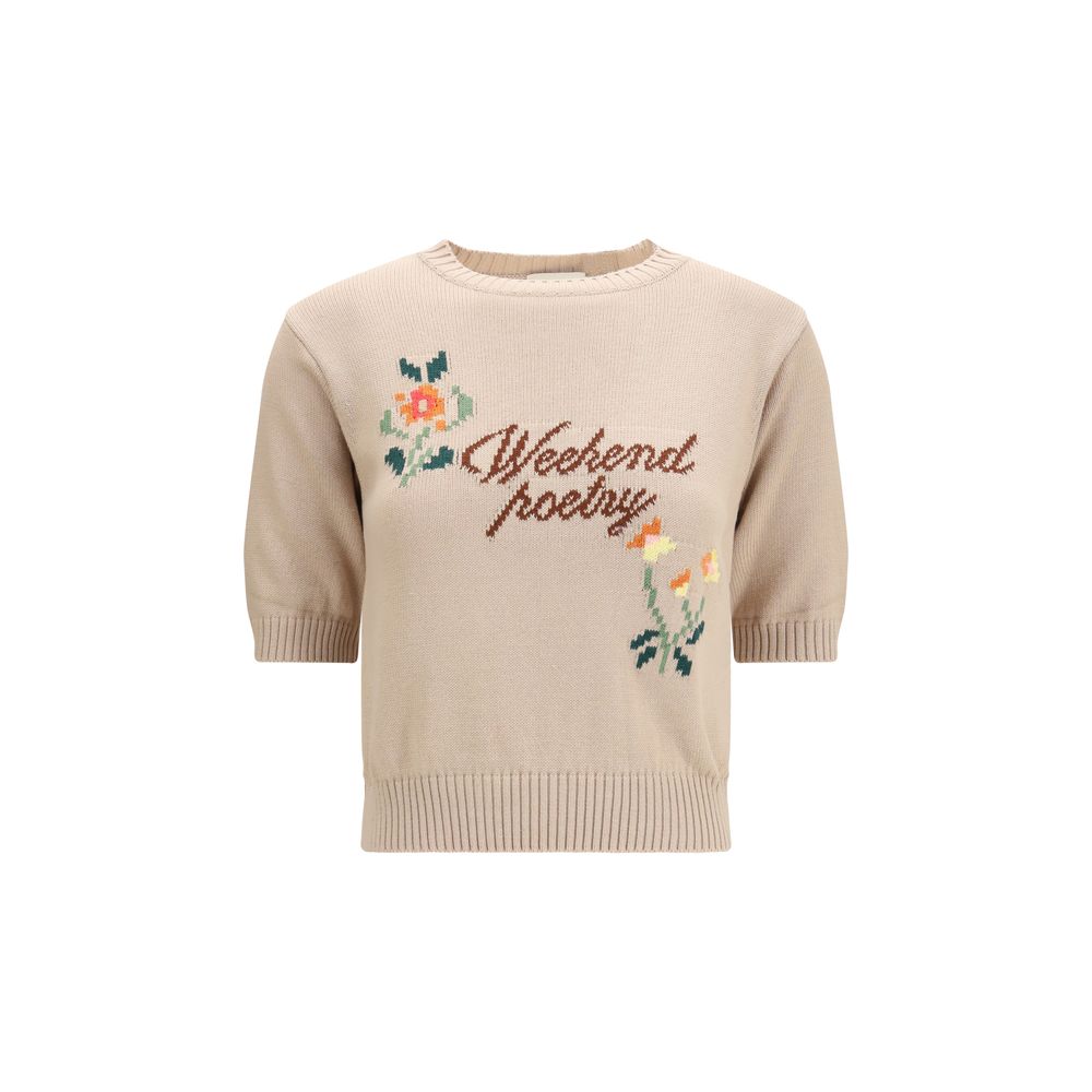 Sweatshirt by Max Mara for women in cotton polyester beige features an enviable silhouette, showcasing a premium short-sleeve and refined crew neckline for a truly enviable finish.