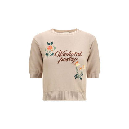 Sweatshirt by Max Mara for women in cotton polyester beige features an enviable silhouette, showcasing a premium short-sleeve and refined crew neckline for a truly enviable finish.