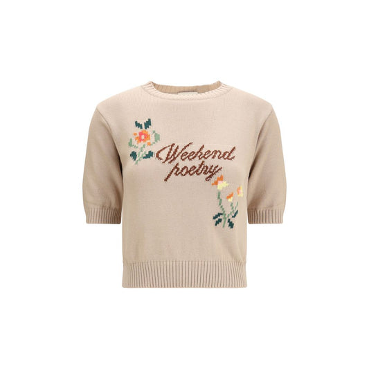 Sweatshirt by Max Mara for women in cotton polyester beige features an enviable silhouette, showcasing a premium short-sleeve and refined crew neckline for a truly enviable finish.