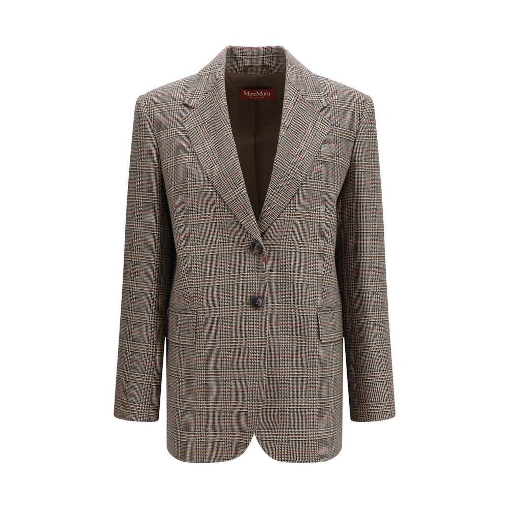 Blazer by Max Mara for women in wool brown, patterned & checked features an sartorial silhouette, showcasing a sophisticated single-breasted neckline and sartorial for a truly sartorial finish.