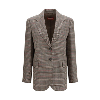 Blazer by Max Mara for women in wool brown, patterned & checked features an sartorial silhouette, showcasing a sophisticated single-breasted neckline and sartorial for a truly sartorial finish.