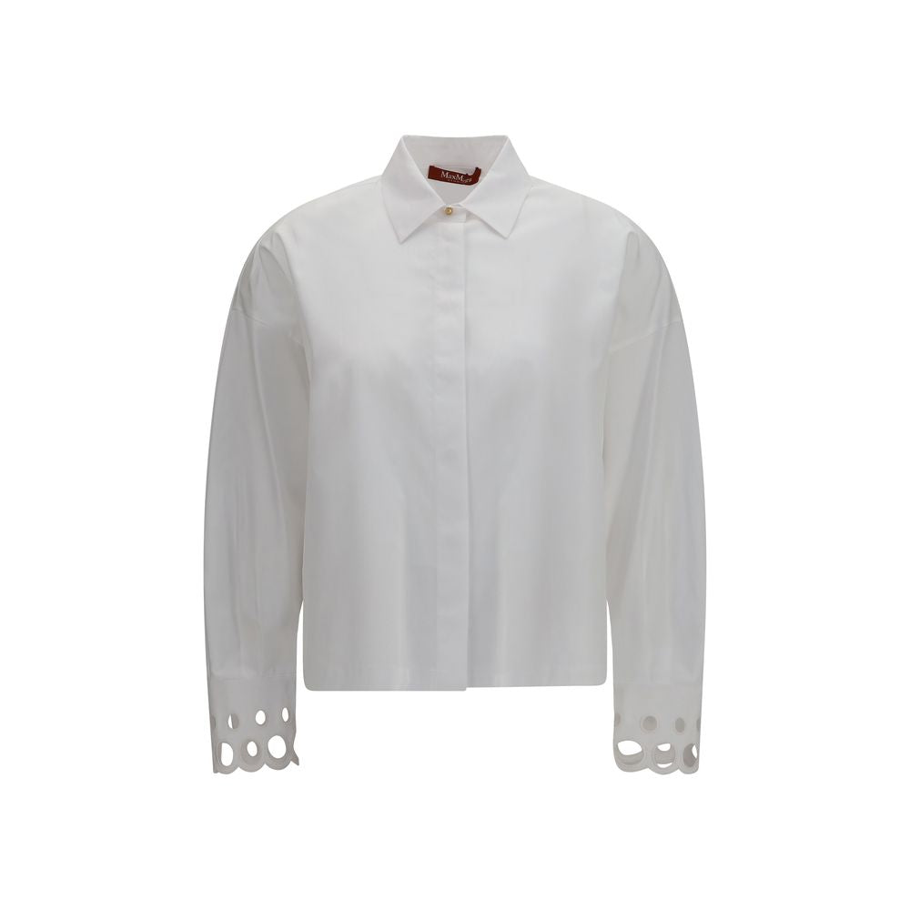 Dress Shirt by Max Mara for women in cotton white showcases a sublime silhouette, artfully detailed with a sublime shirt-collar neckline and long-sleeve for a sophisticated, sublime finish.