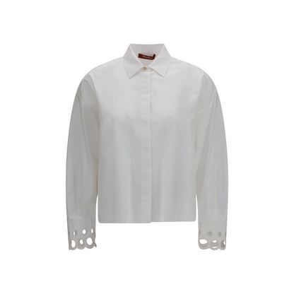 Dress Shirt by Max Mara for women in cotton white showcases a sublime silhouette, artfully detailed with a sublime shirt-collar neckline and long-sleeve for a sophisticated, sublime finish.