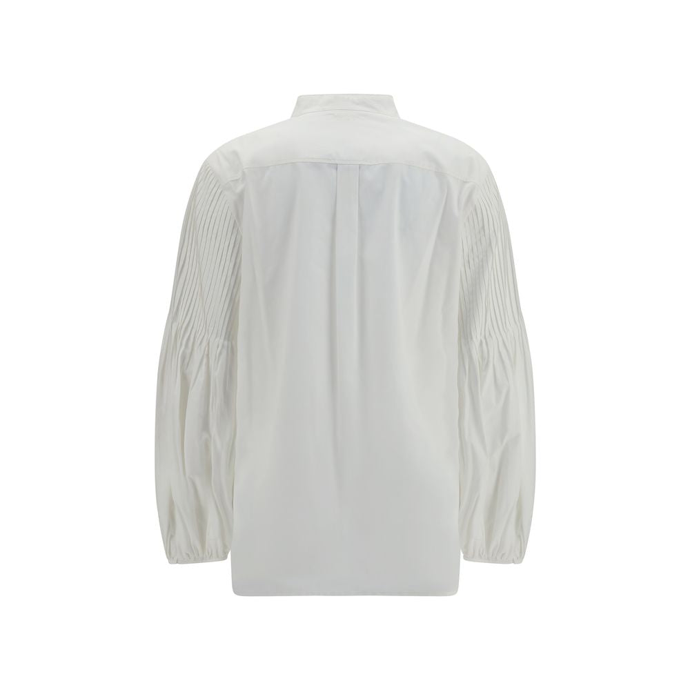 Blouse by Max Mara for women in cotton & silk natural & white showcases a sublime silhouette, artfully detailed with a sublime and for a sophisticated, sublime finish.