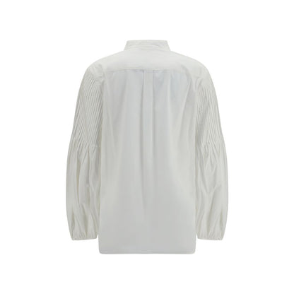 Blouse by Max Mara for women in cotton & silk natural & white showcases a sublime silhouette, artfully detailed with a sublime and for a sophisticated, sublime finish.