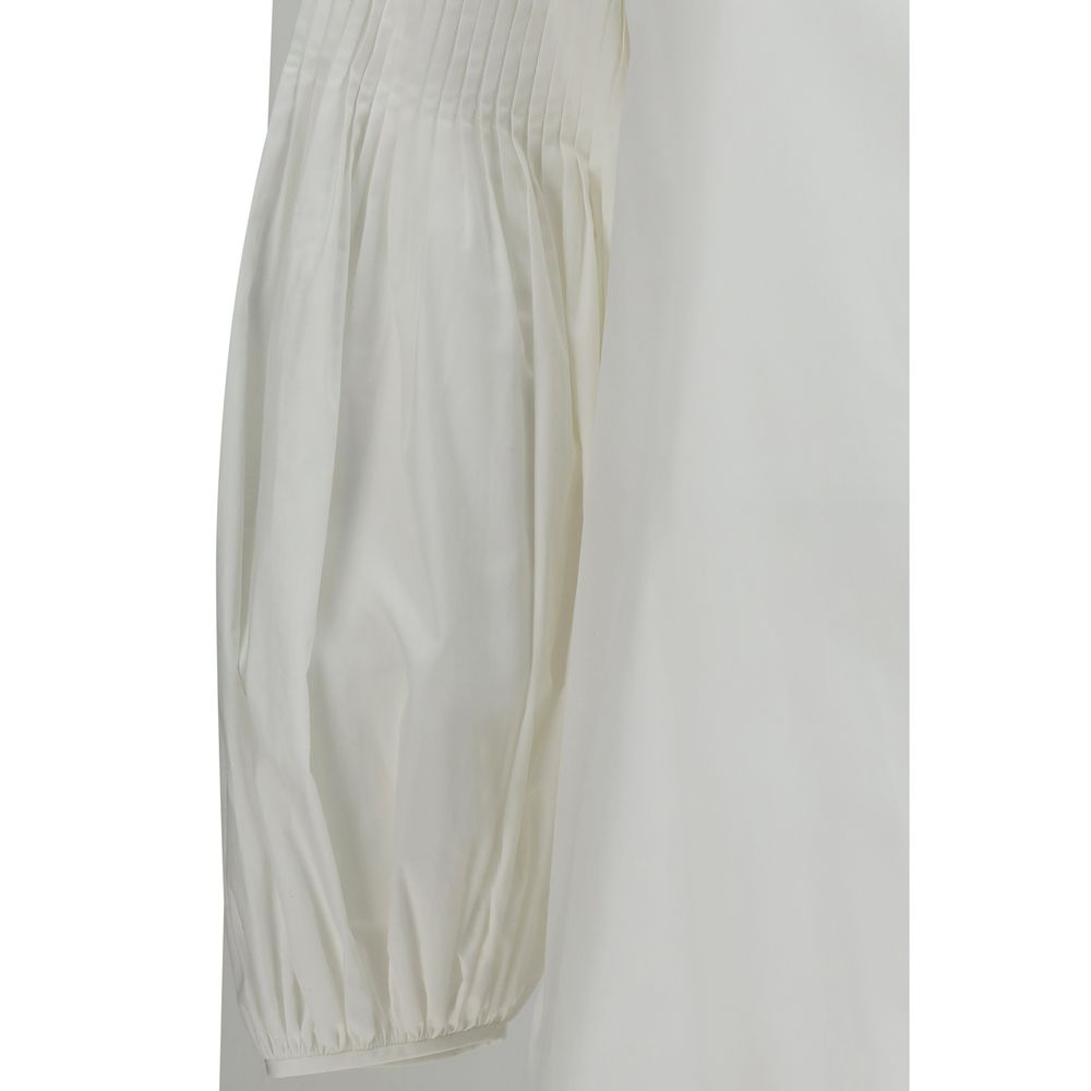 Blouse by Max Mara for women in cotton & silk natural & white showcases a sharp silhouette, elegantly detailed with a sharp and sharp .