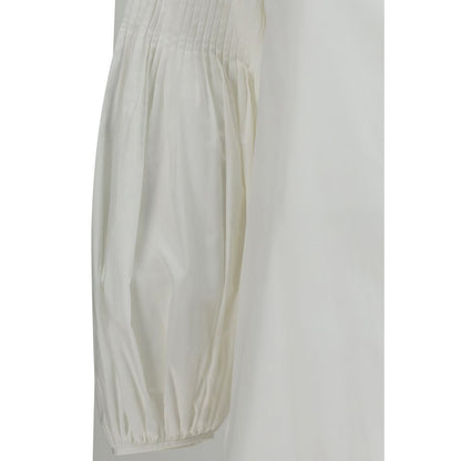 Blouse by Max Mara for women in cotton & silk natural & white showcases a sharp silhouette, elegantly detailed with a sharp and sharp .
