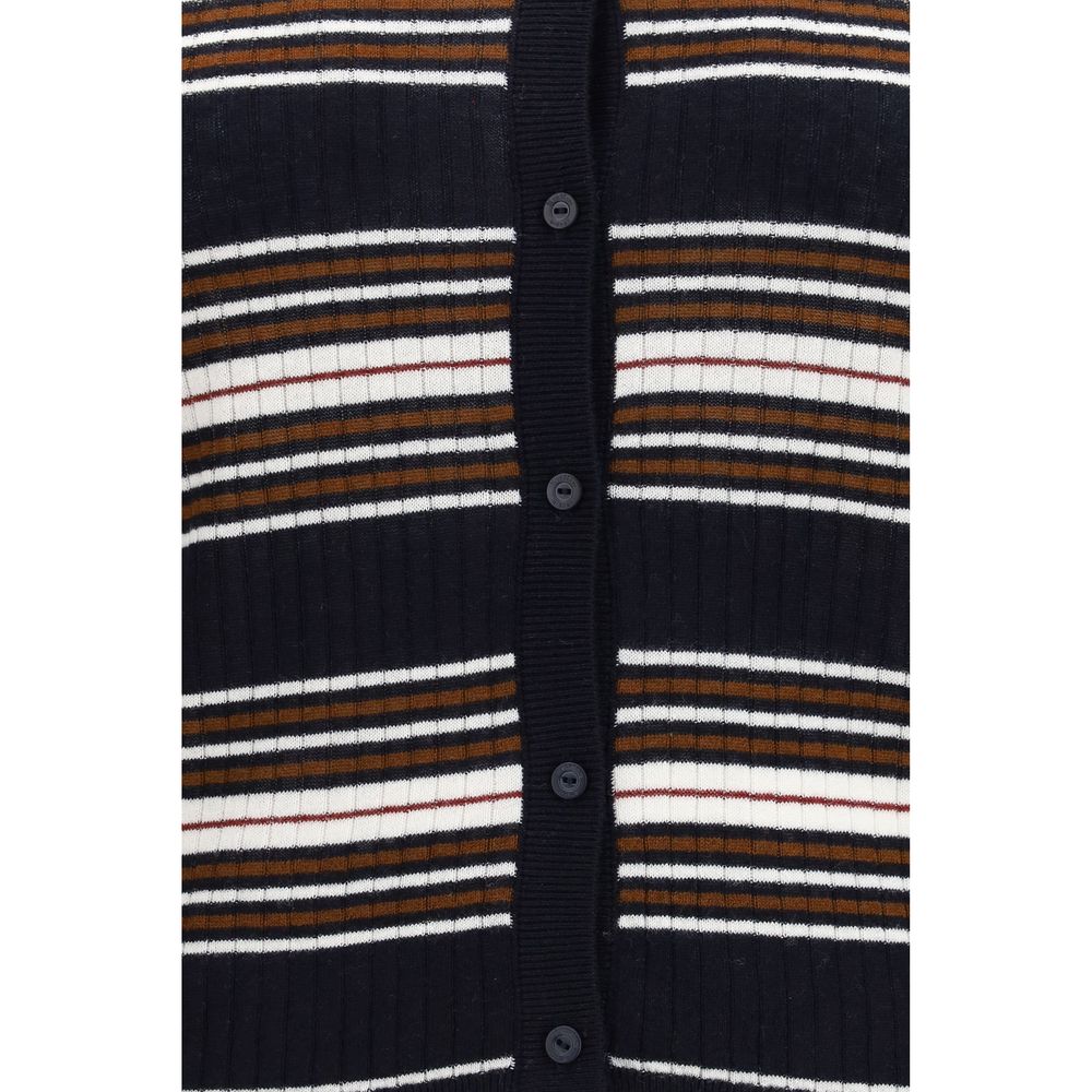Cardigan by Max Mara for women in wool & silk blue, patterned & striped showcases a captivating silhouette, artfully detailed with a captivating and for a truly sophisticated captivating look.