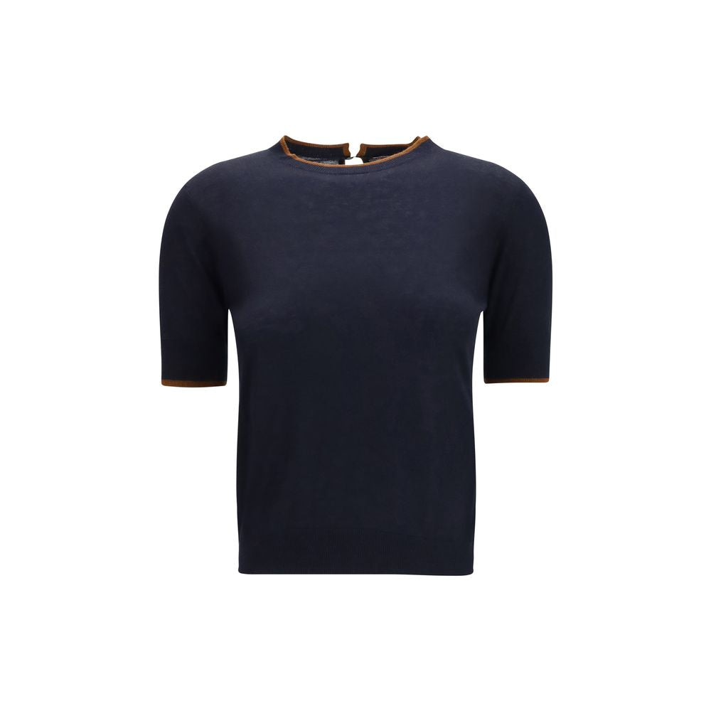 T-Shirt by Max Mara for women in wool & silk blue features an edgy silhouette, meticulously detailed with a sophisticated short-sleeve and crew neckline for a truly edgy finish.