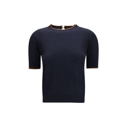 T-Shirt by Max Mara for women in wool & silk blue features an edgy silhouette, meticulously detailed with a sophisticated short-sleeve and crew neckline for a truly edgy finish.