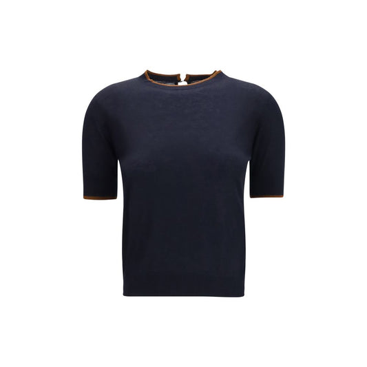 T-Shirt by Max Mara for women in wool & silk blue features an edgy silhouette, meticulously detailed with a sophisticated short-sleeve and crew neckline for a truly edgy finish.