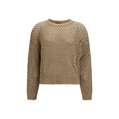 Sweatshirt by Max Mara for women in cotton sequins beige features an provocated silhouette, detailed with a provocated long-sleeve and a refined crew neckline for a sophisticated aesthetic.