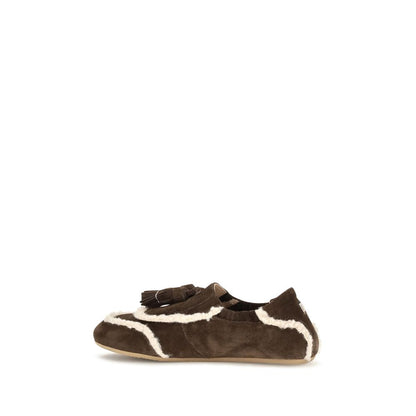 Flat Loafer Slip-On Shoes by Fratelli Rossetti for women in suede leather & fur brown & patterned features an ergonomic silhouette, perfectly showcasing Women's Suede Leather & Fur Flat Loafer Slip-On Shoes with its distinct flat and elegant .