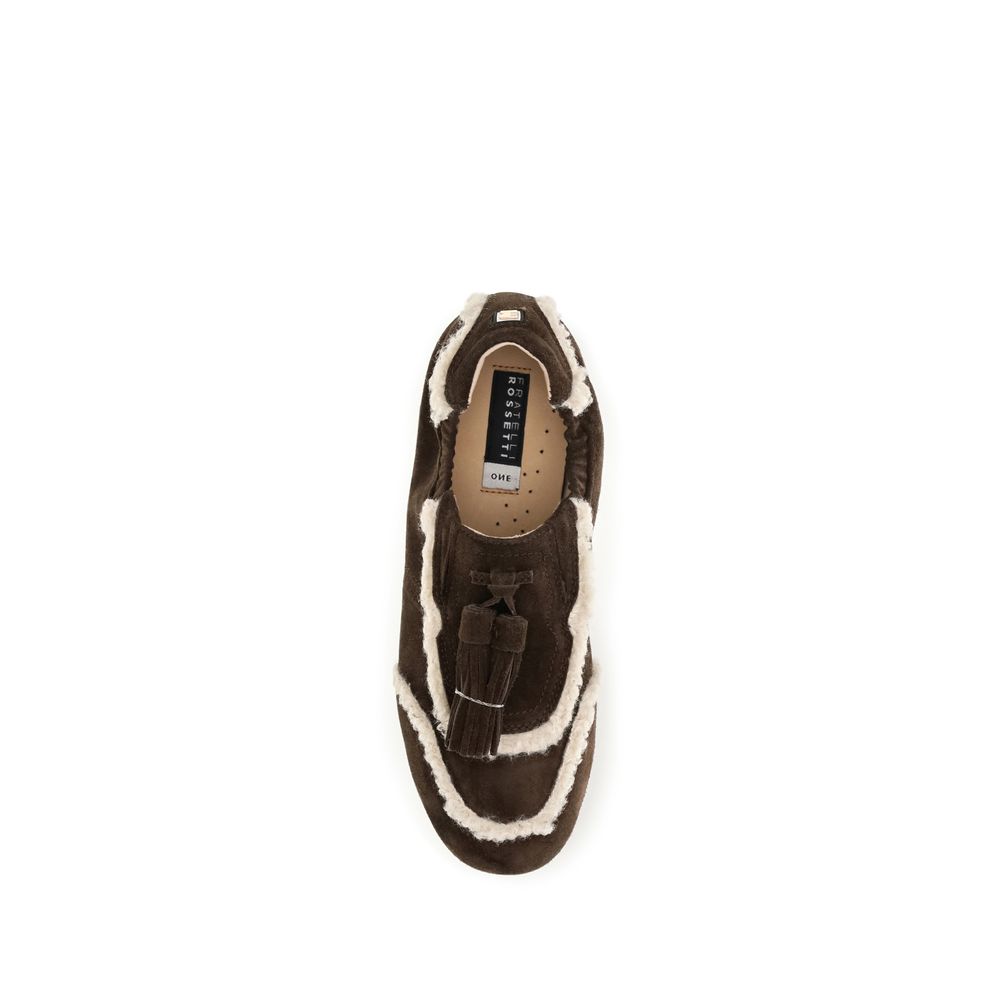 Flat Loafer Slip-On Shoes by Fratelli Rossetti for women in suede leather & fur brown & patterned features an dynamic silhouette from the Women's Suede Leather & Fur Flat Loafer Slip-On Shoes collection, defined by a dynamic and flat for a dynamic look.