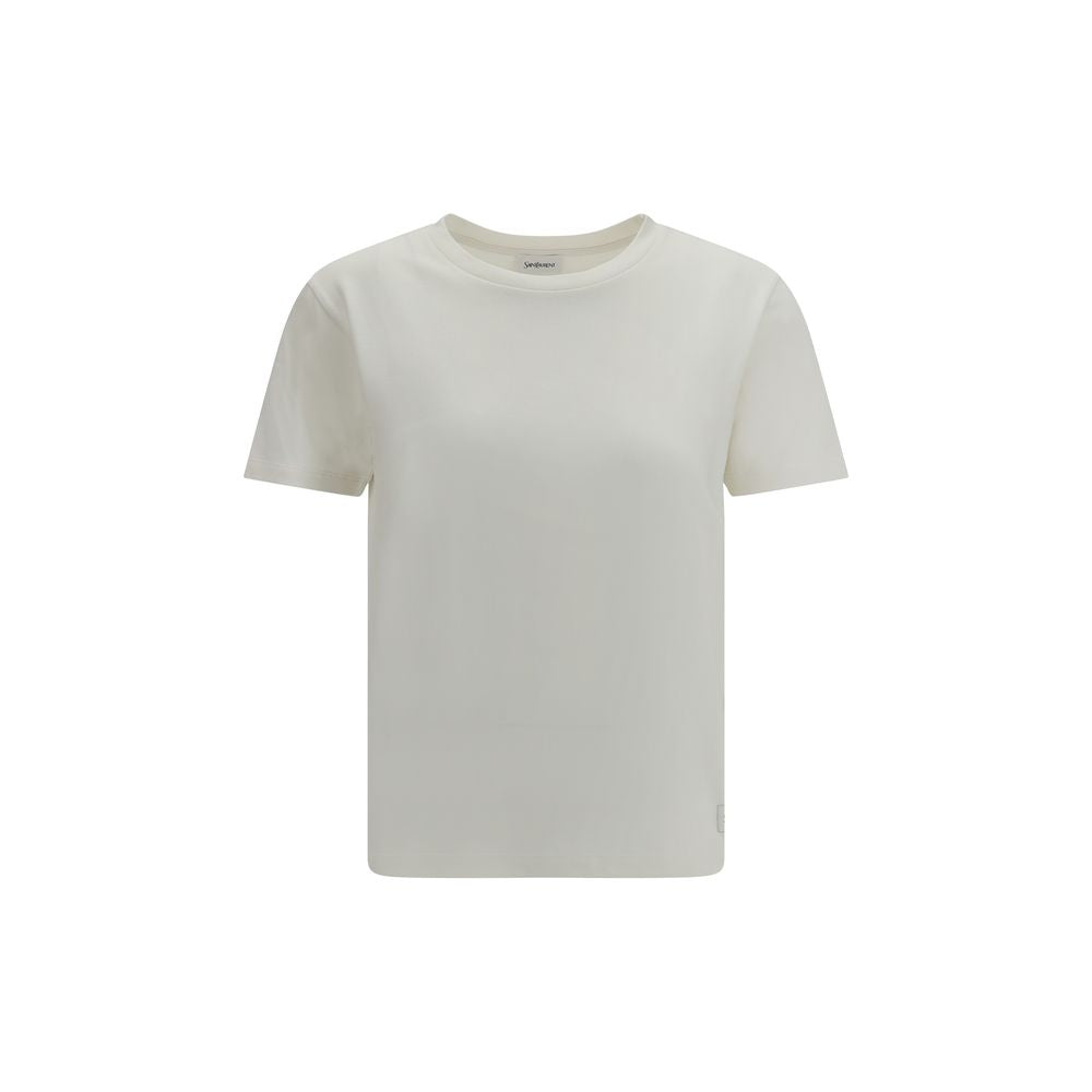 T-Shirt by Saint Laurent for women in modal & cotton white features an edgy silhouette, meticulously detailed with a sophisticated and for a truly edgy finish.