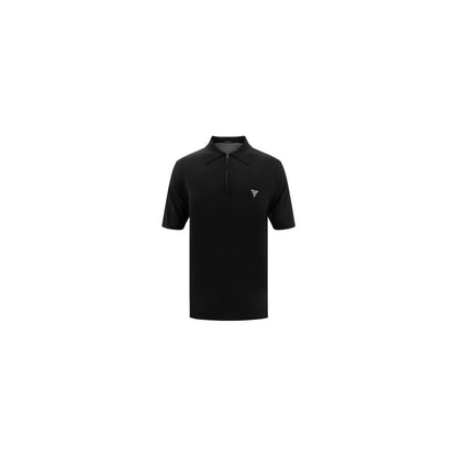 Polo Shirt by Prada for men in virgin wool black, signature & monogram showcases a sharp silhouette, detailed with a refined and sharp for a sophisticated finish.