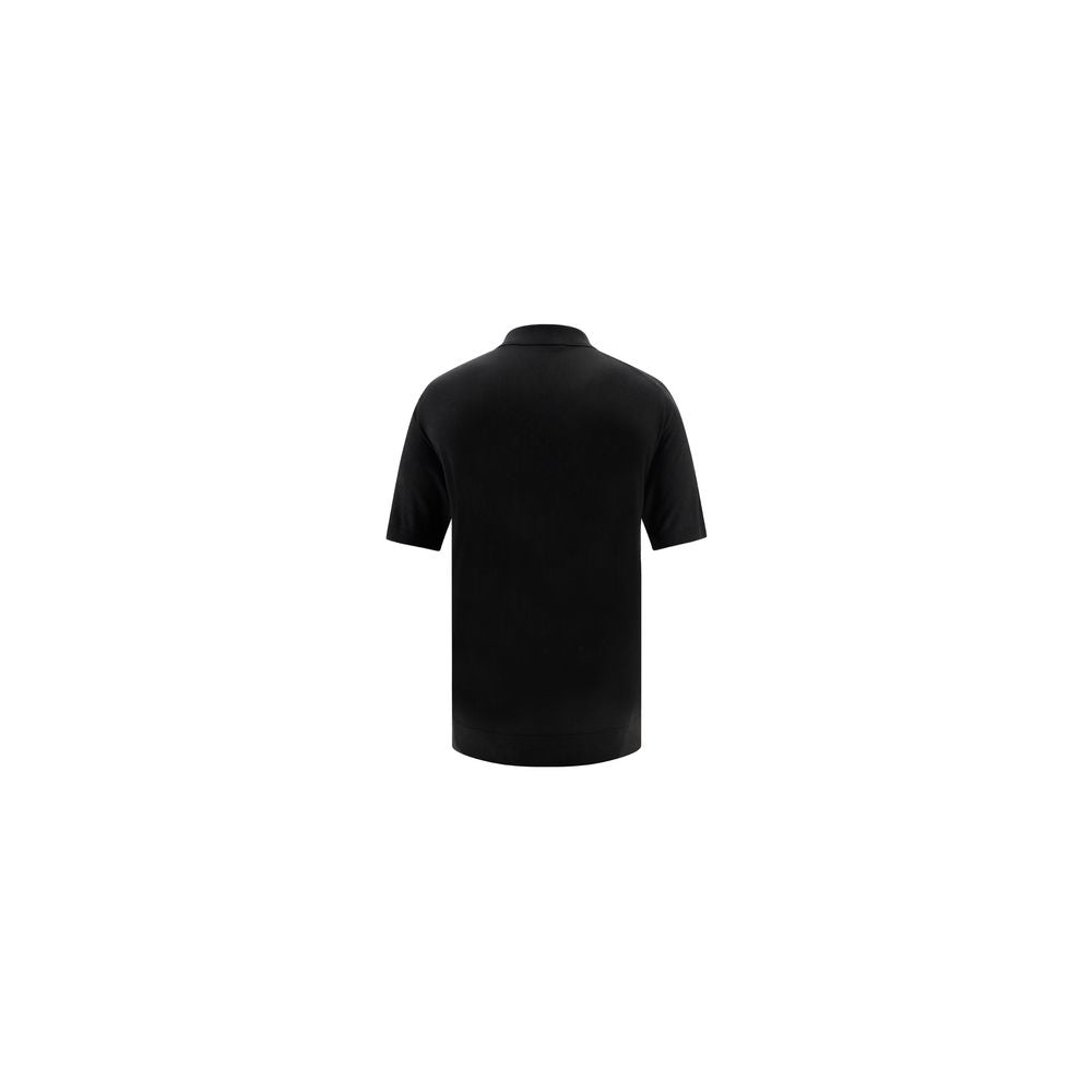 Polo Shirt by Prada for men in virgin wool black, signature & monogram presents a sleek silhouette, featuring a refined and for a sleek finish.