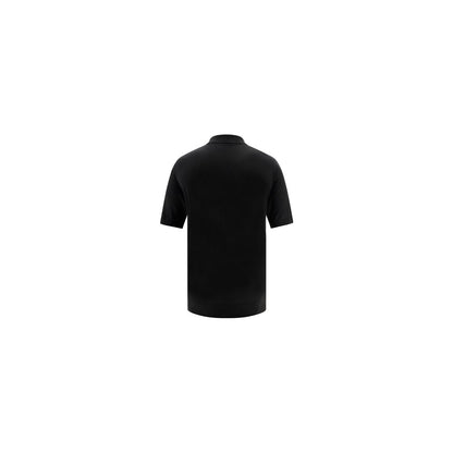 Polo Shirt by Prada for men in virgin wool black, signature & monogram presents a sleek silhouette, featuring a refined and for a sleek finish.