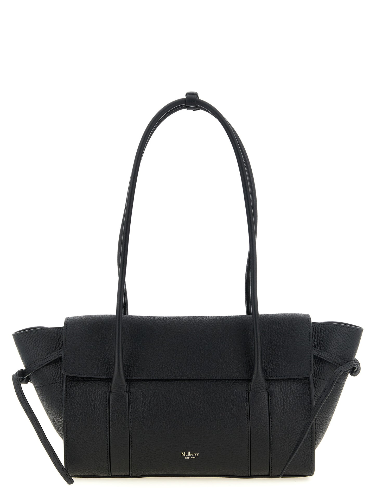 Small Shoulder Flap Bag by Mulberry for women in calfskin leather black & gold features a effortless sophistication silhouette, secured by a flap with ample and versatile shoulder-strap, adjustable-strap & handle for a effortless sophistication finish.